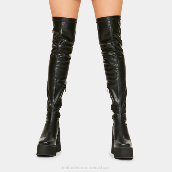 reidet korkea saappaat | KOI footwear naiset damar yli polven keinonahkasaappaat VX8870 musta