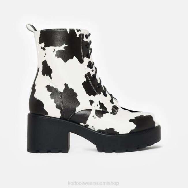 saapas | KOI footwear naiset daisy platform cow print sotilaalliset saappaat VX88155 valkoinen