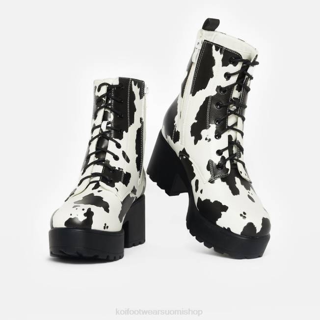 saapas | KOI footwear naiset daisy platform cow print sotilaalliset saappaat VX88155 valkoinen