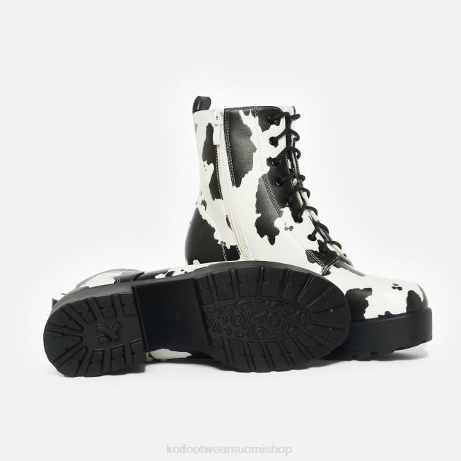 saapas | KOI footwear naiset daisy platform cow print sotilaalliset saappaat VX88155 valkoinen