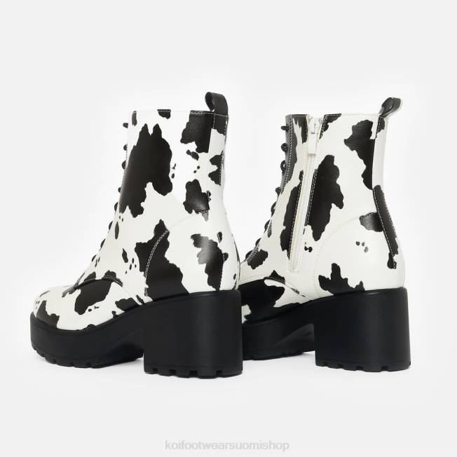 saapas | KOI footwear naiset daisy platform cow print sotilaalliset saappaat VX88155 valkoinen